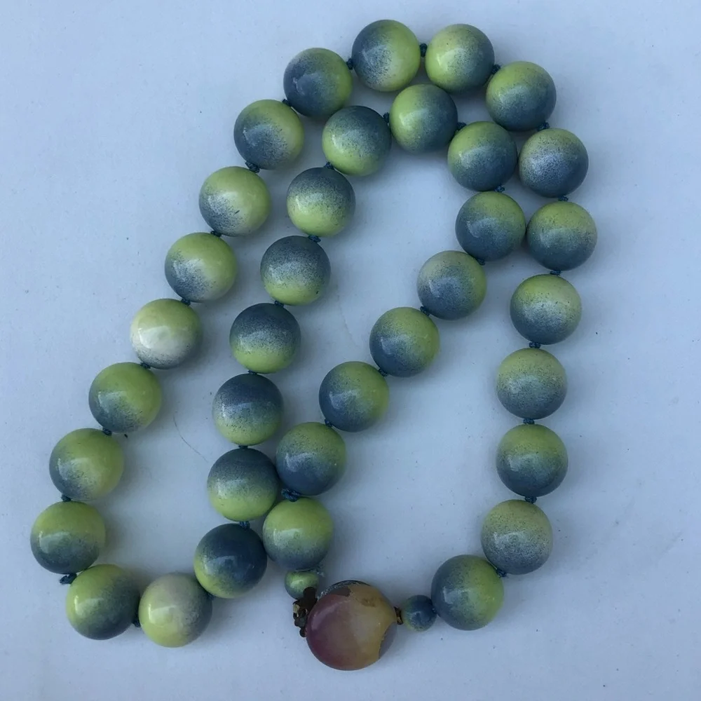 Vintage Painted Bead 24” Necklace Ombré Tie Dye
